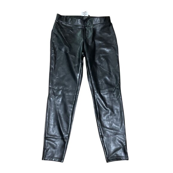 NWT FAUX LEATHER LEGGINGS BLACK SZ M BY HUE STRETCH TUMMY CONTROL - Picture 1 of 4